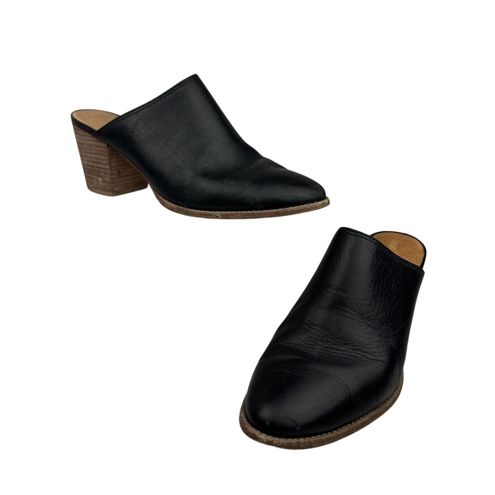 Madewell Womens The Harper Mule J8560 Size‎ 8.5 Black Leather Stacked Heel